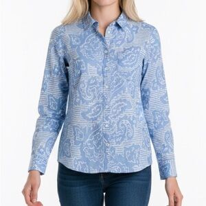 J Crew Classic Dress Shirt Blue & White Paisley Lightweight SZ 2
